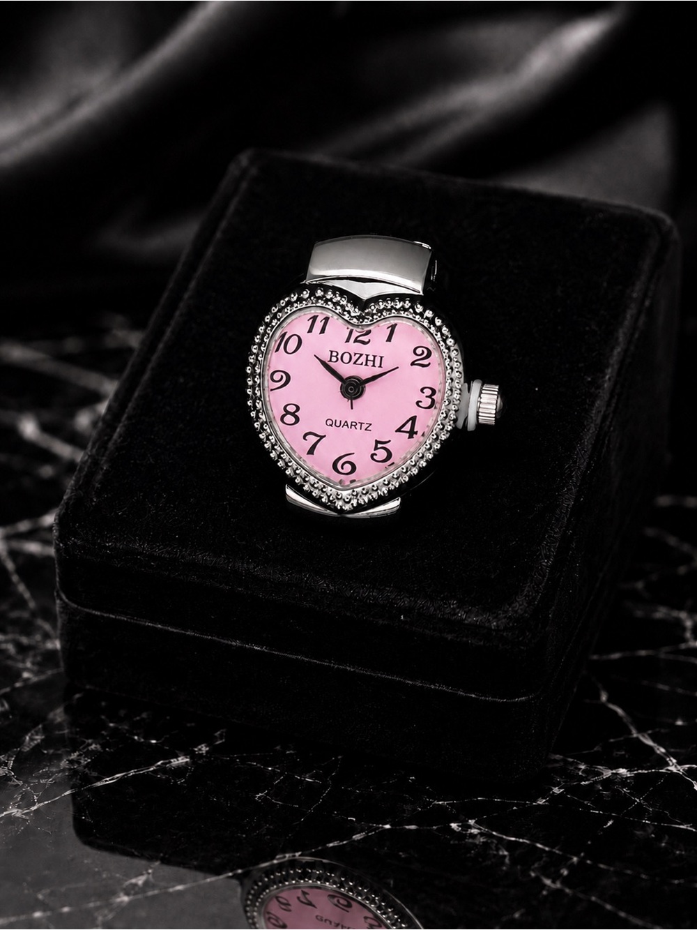 Heart-Shaped Ring Watch in Pink and Silver